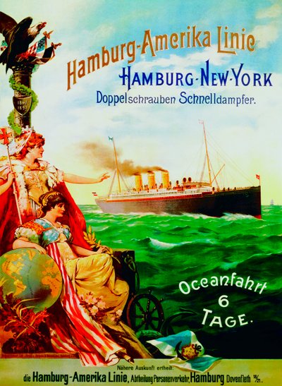 Affiche publicitaire pour la Hamburg American Line, 1897 - German School