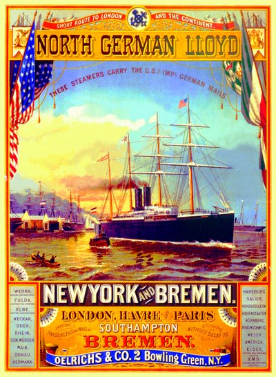 Affiche publicitaire pour la North German Lloyd Line, 1883 - German School