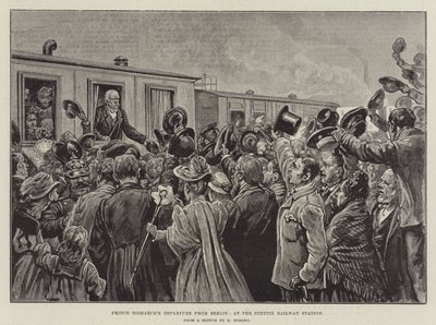 Départ du prince Bismarck de Berlin, à la gare de Stettin (gravure) - German School