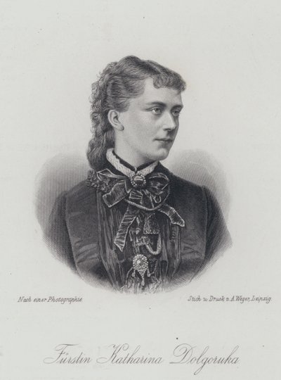 Princesse Catherine Dolgorukova, maîtresse et plus tard épouse morganatique du Tsar Alexandre II de Russie (gravure) - German School