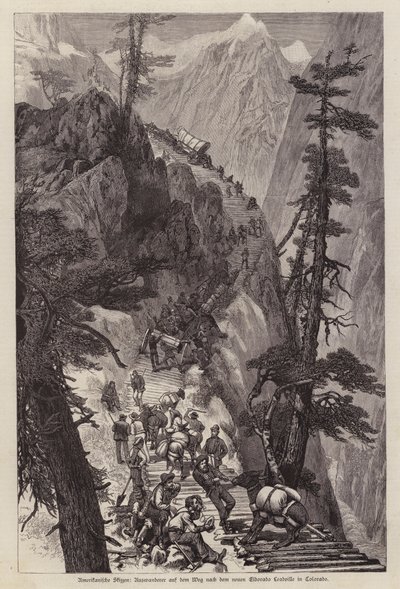 Prospecteurs traversant les Montagnes Rocheuses pour atteindre les mines d