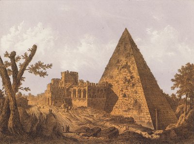 Pyramide de Cestius, Rome (lithographie couleur) - German School