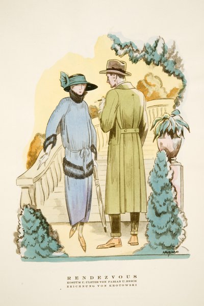 Rendez-vous, tenue et pardessus "Ulster" par Fabian & Hrich de Styl, pub.1922 - German School