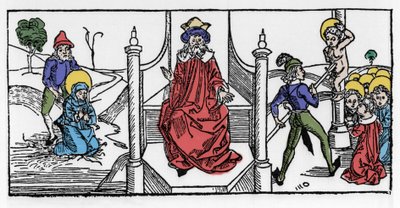 Représentation du martyre de Sainte Symphorose, chrétienne du IIe siècle, et de ses sept fils, sous le règne de l