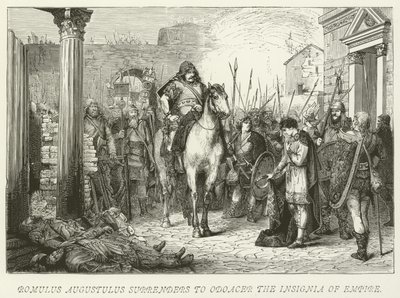Romulus Augustule remet les insignes de l