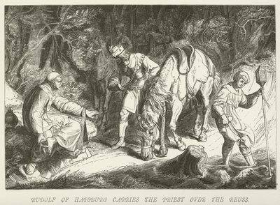Rodolphe de Habsbourg porte le prêtre sur la Reuss - German School