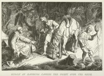 Rodolphe de Habsbourg porte le prêtre sur la Reuss - German School