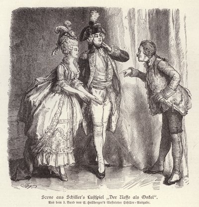 Scène de la comédie Der Neffe als Onkel (Le Neveu comme Oncle) de Friedrich Schiller - German School