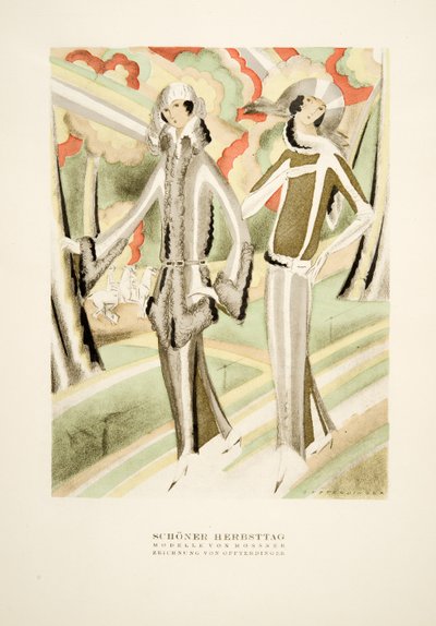 Schöner Herbsttag, tenues de Mossner, extraites de Styl, publié en 1922 (impression sur pochoir) - German School