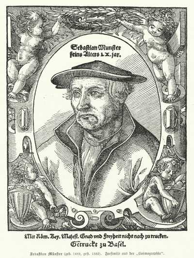 Sebastian Muenster, cartographe allemand, cosmographe et auteur de Cosmographia, la première œuvre décrivant le monde en allemand (gravure) - German School