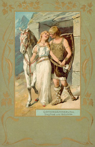Siegfried et Brünnhilde dans une scène de Götterdämmerung - German School