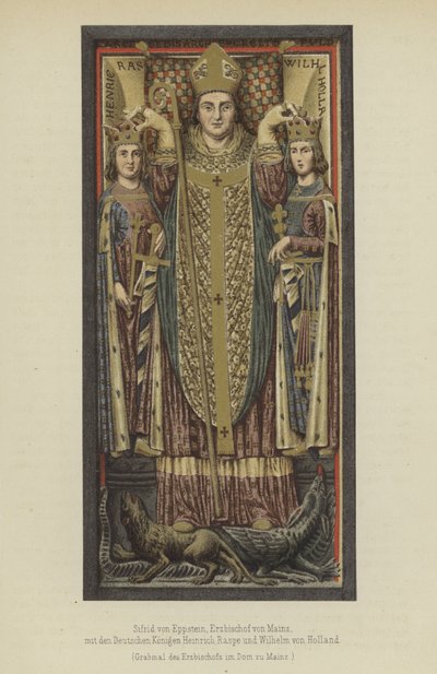 Siegfried von Eppstein, archevêque de Mayence de 1230 à 1249, avec les rois allemands Henri Raspe, landgrave de Thuringe, et Guillaume II de Hollande, comte de Hollande et de Zélande - German School