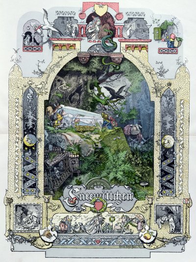 Blanche-Neige dans son cercueil de verre, illustration de Muenchener Bilderbogen, c.1880 - German School