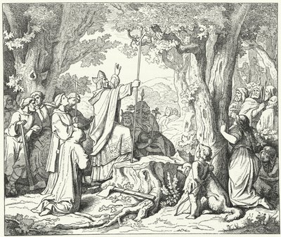 Saint Boniface abattant le chêne de Donar, sacré pour les païens allemands - German School