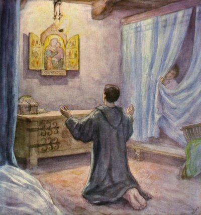 Saint François agenouillé devant une icône de la Vierge à l
