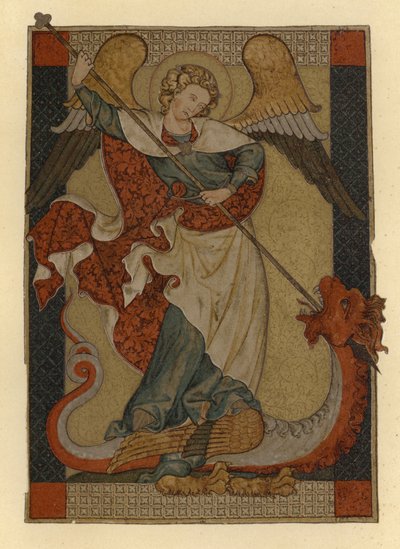 Saint Michel Archange terrassant Satan représenté comme un dragon - German School