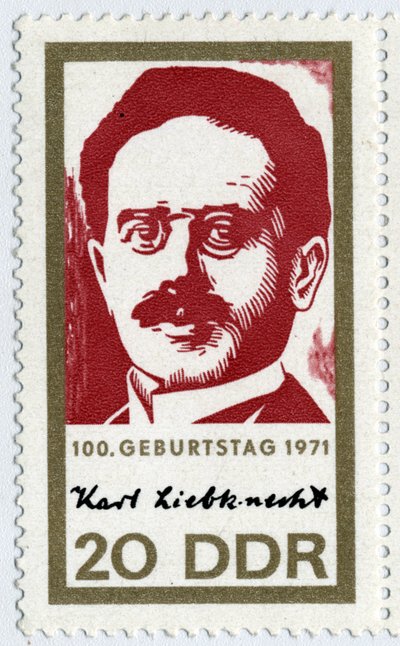 Timbre représentant Karl Liebknecht (1871-1919), révolutionnaire communiste allemand, l