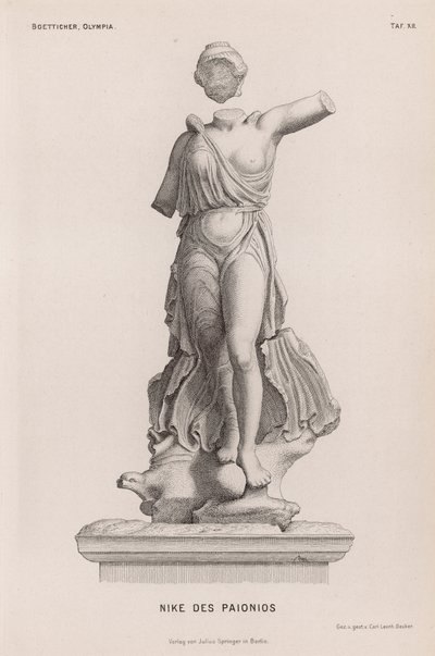 Statue de Niké, déesse grecque de la victoire, par Paionios, excavée à Olympie, Grèce - German School