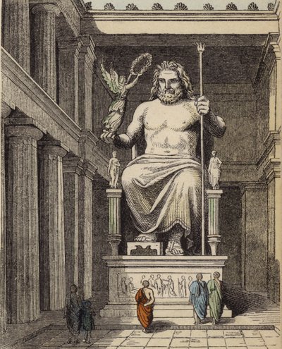 Statue de Zeus dans le temple grec antique à Olympie - German School