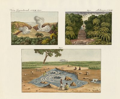 Étranges montagnes (gravure en couleur) - German School