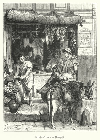 Scène de rue dans la ville romaine antique de Pompéi - German School