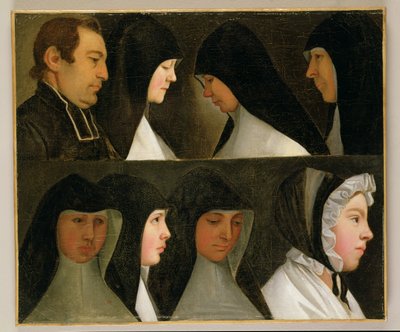 Étude de religieuses, une novice et un abbé - German School
