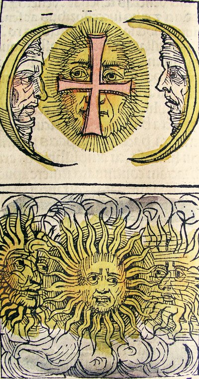Parhélies et parasélènes, publié dans la Chronique de Nuremberg, 1493 - German School
