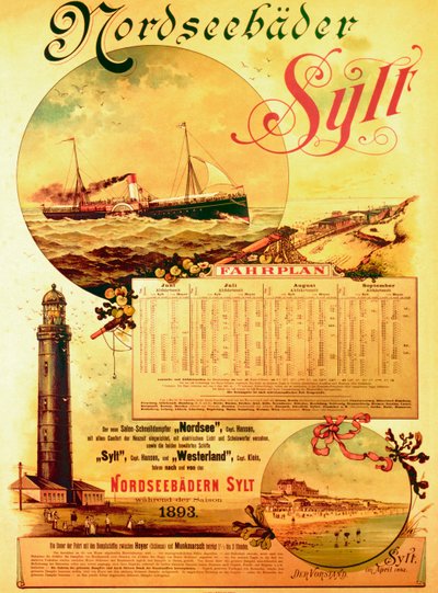 Bains de la mer du Nord à Sylt, affiche publicitaire pour la Sylt Steamship Company, 1893 - German School