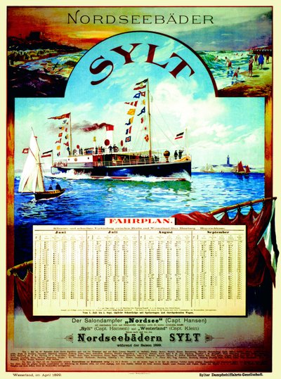 Sylt, affiche publicitaire pour la Sylt Steamship Company, 1899 - German School