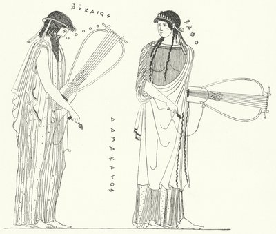 Le poète grec ancien Alcée et son amante Sappho (gravure) - German School