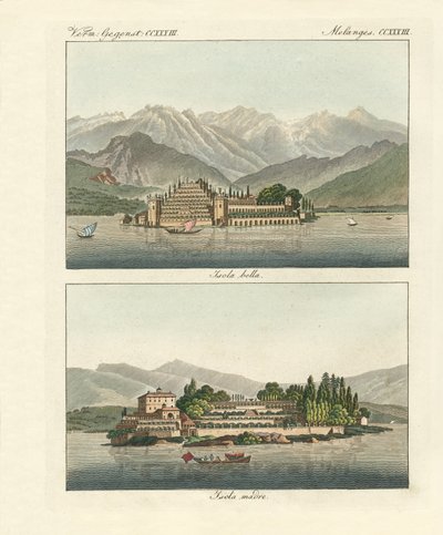 Les îles Borromées (gravure en couleur) - German School