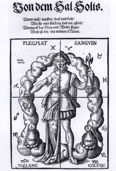 Les quatre humeurs, de Quinta Essentia par Leonhart Thurneisser zum Thurn (1531-1596) publié à Leipzig, 1574 - German School