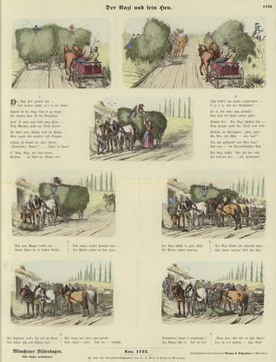 Le nazi et son foin (gravure en couleur) - German School