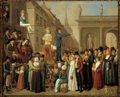 La scène de rue avec musiciens et comédiens. École allemande du 19ème siècle. Paris, Musée Cognacq Jay - German School
