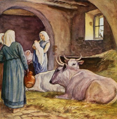 La naissance de saint François (lithographie couleur) - German School