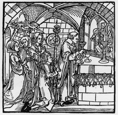 Le diable fait bavarder les femmes pendant la messe - dans « Der Ritter von Turn » par le chevalier Marquard vom Stein - German School
