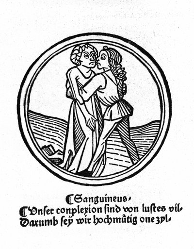 Les quatre tempéraments : le sang (chaleureux et aimable). Xylographie, Augsbourg 1480 - German School