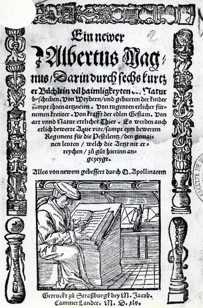 Page de titre pour un nouvel Albertus Magnus : six petits livres décrivant de nombreux secrets de la nature, publié en 1514 - German School