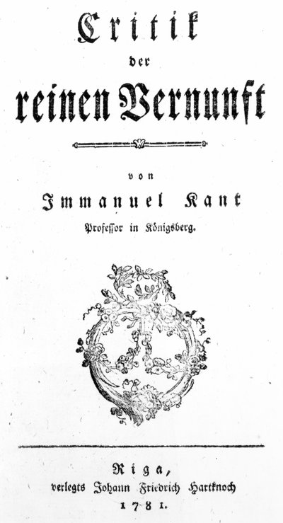 Page de titre de Critique de la raison pure par Immanuel Kant, publié en 1781 - German School