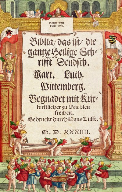 Page de titre de la Bible de Luther, vers 1530 - German School