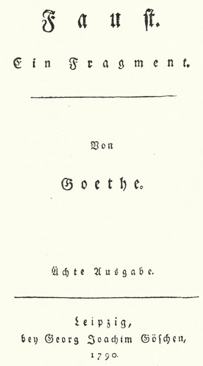 Page de titre de la première édition de Faust, par Johann Wolfgang Von Goethe - German School