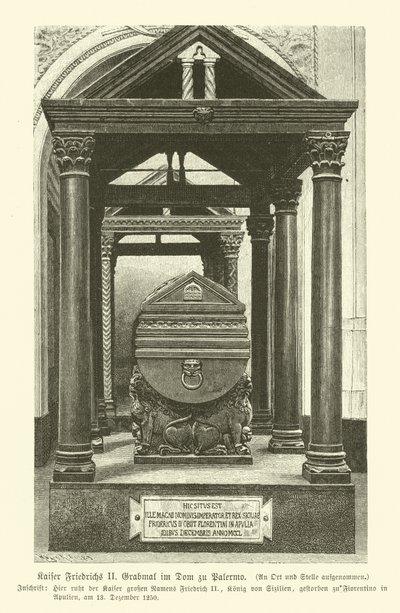 Tombeau de Frédéric II, empereur romain germanique, dans la cathédrale de Palerme, Sicile - German School