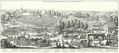 Voyageurs visitant les sources curatives du village de Hornhausen, 1646 (gravure) - German School