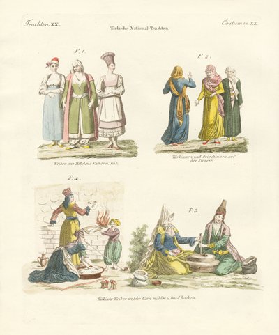 Costumes nationaux turcs (gravure en couleur) - German School