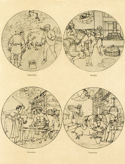 Douze images de calendrier en forme circulaire - German School