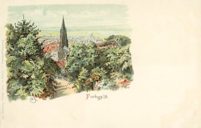 Vue de la ville de Fribourg, Allemagne, avec sa cathédrale - German School