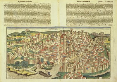 Vue de la ville fortifiée de Florence, tirée de la Chronique de Nuremberg par Hartmann Schedel, 1493 - German School