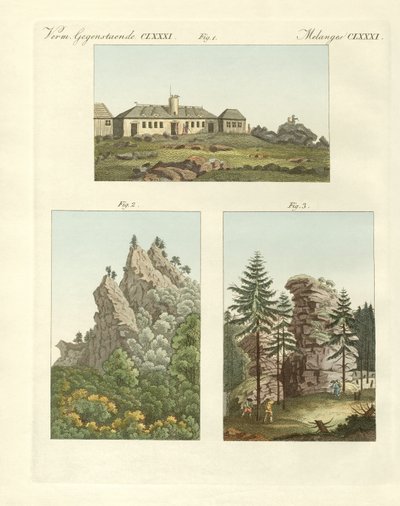 Vues du Harz (gravure en couleur) - German School