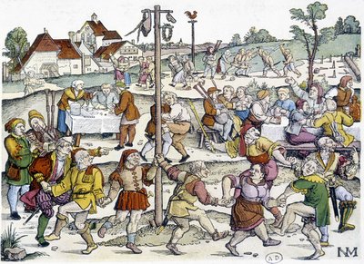 Danse villageoise autour de la matte de cocagne - imagerie allemande du XVIe siècle de Nikolaus Meldemann - German School