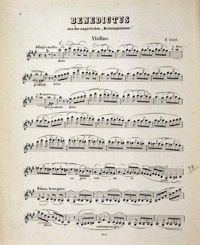 Page de partition de violon de la Messe de couronnement hongroise de Franz Liszt - German School